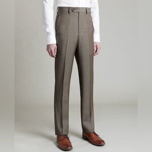 Santorelli Tan Dress Trousers 34W Slim Fit Flat Front NWT